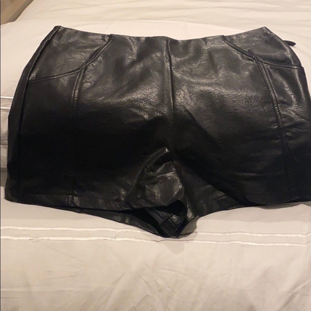 She and Sky black leather shorts
